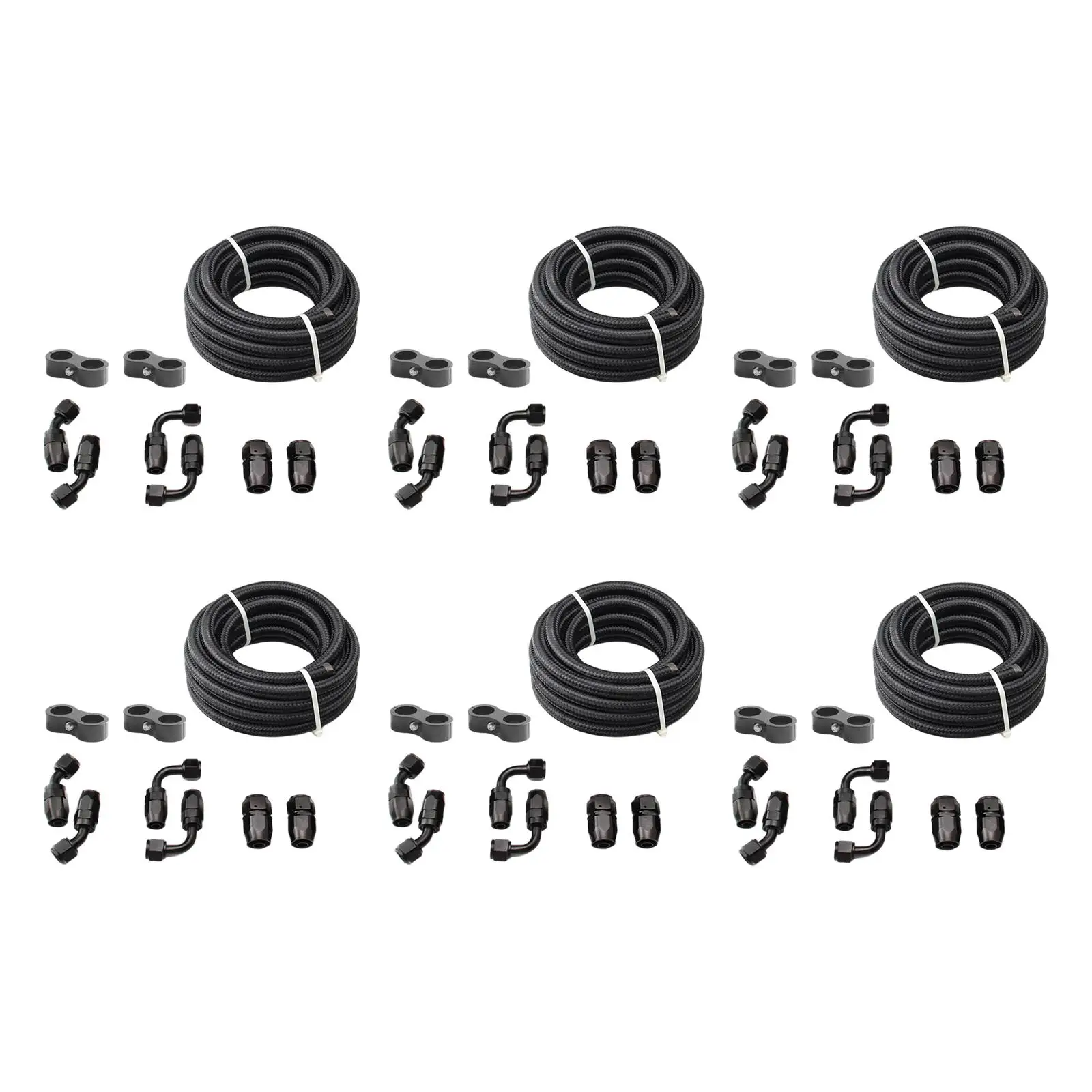 Nylon Braided Fuel Hose Set 6Pcs Swivel Hose Ends Fitting Black Oil Cooler Adapter Kit Fit for Pump Gas Fluid Oil