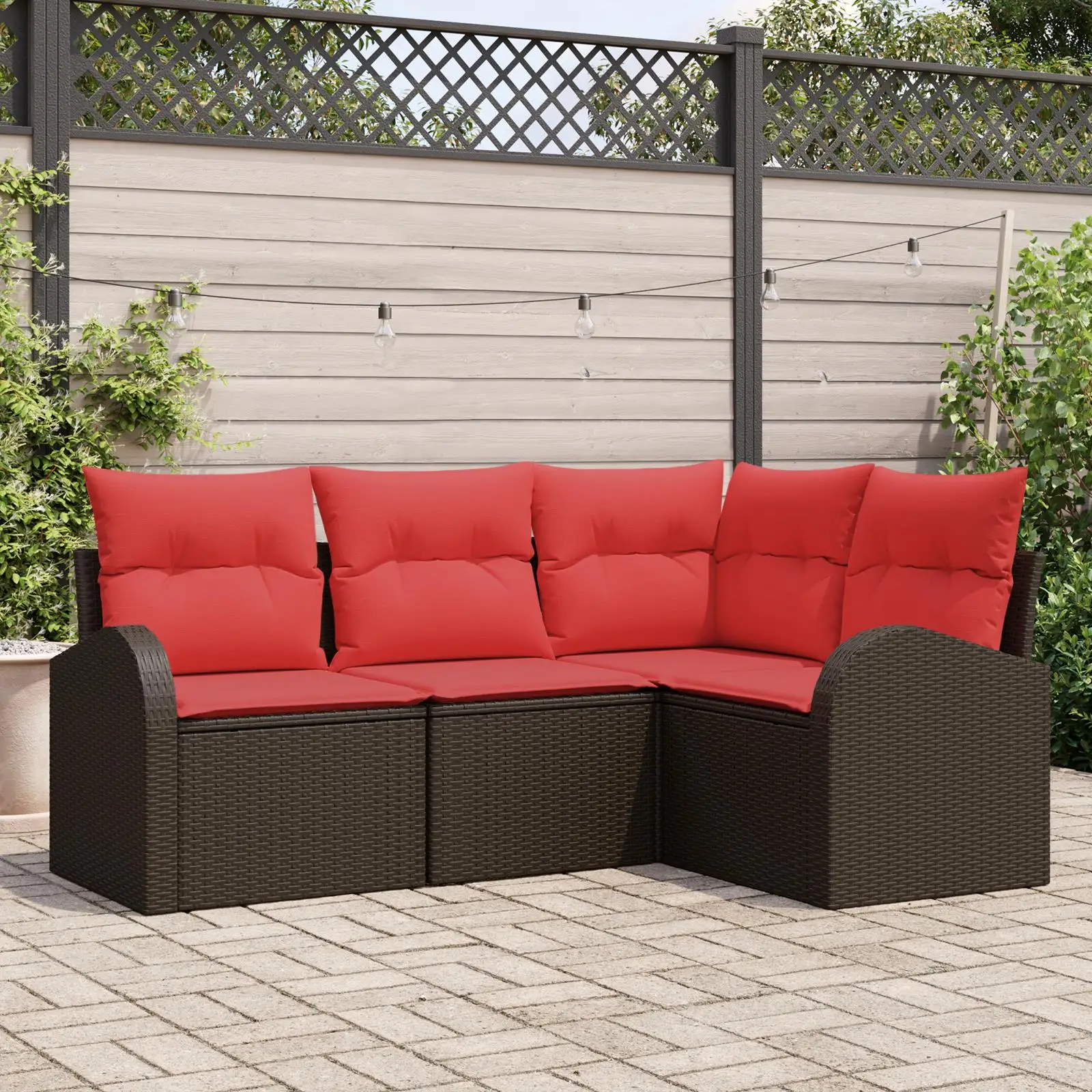 

4 Piece Outdoor Sofa Set with Cushions Beige Wicker Patio Furniture Garden Lounge