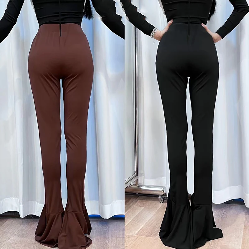 New Latin Dance Pants Women Flared Trousers Black Ballroom Dance Practice Clothes Cha Cha Rumba Tap Dance Training Wear DNV18680