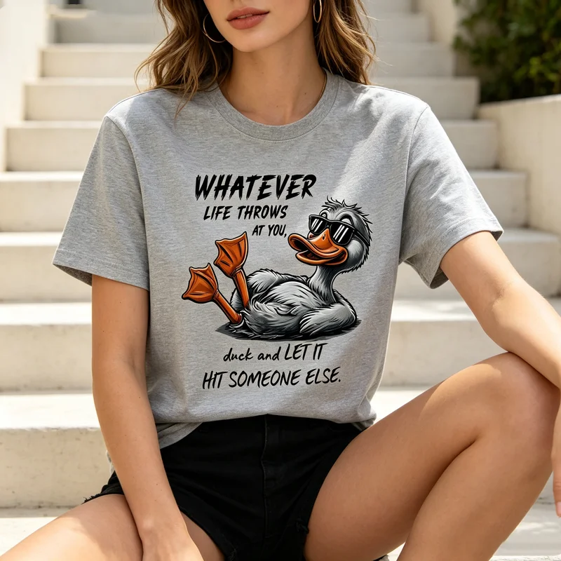 Funny Unisex Whatever Duck Graphic T Shirt Life Throws At You Casual Short Sleeve Tee for Humor Lovers  Y2k Top Harajuku