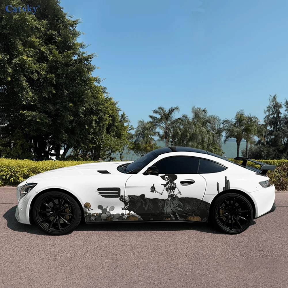 

Cowboy Skeleton Bear Cactus Car Vinyl Wraps Decal Self-adhesive PVC Sticker Suitable for Trucks SUV Decor Auto Accessories Gift