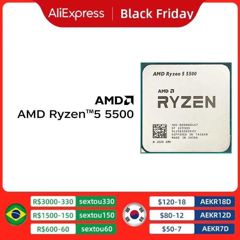 Go! AMD Ryzen 5 5500 R5 5500 3.6 GHz 6-Core 12-Thread CPU Processor 7NM L3=16M 100-000000457 Socket AM4 New but without cooler