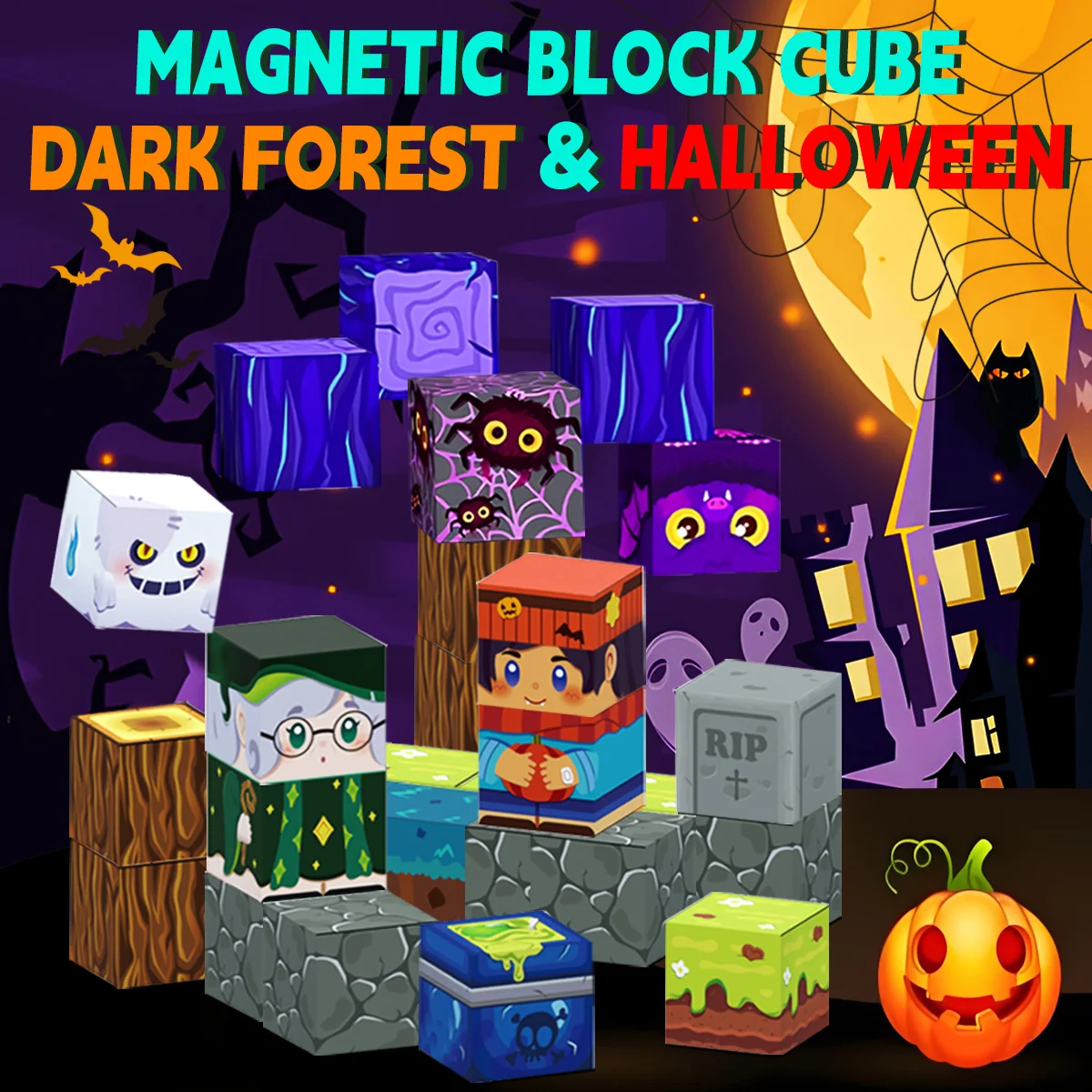 Magic Forest Iron Box Magnetic Block, Magician Magnetic Block Set, Children's Puzzle Building Blocks Toy