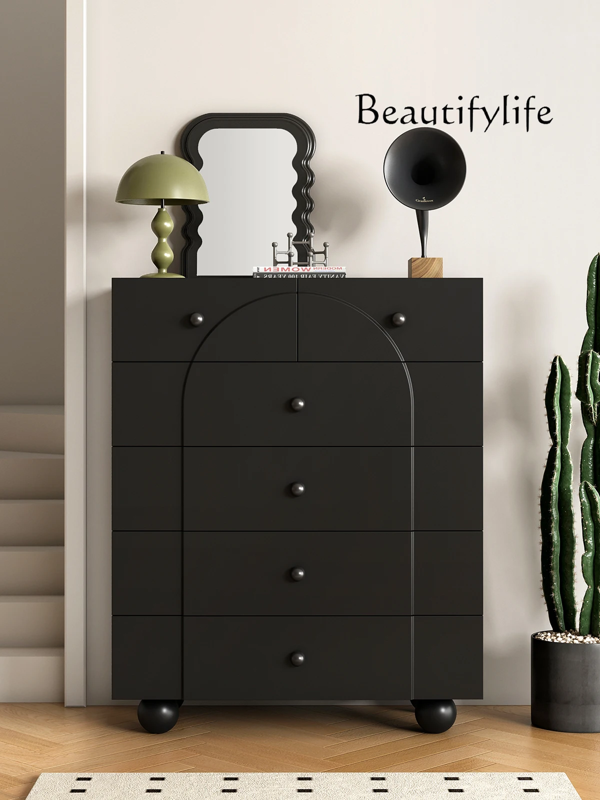 Minimalist Black Chest of Drawers Small Apartment Living Room Side Cabinet Tailstock Storage Locker