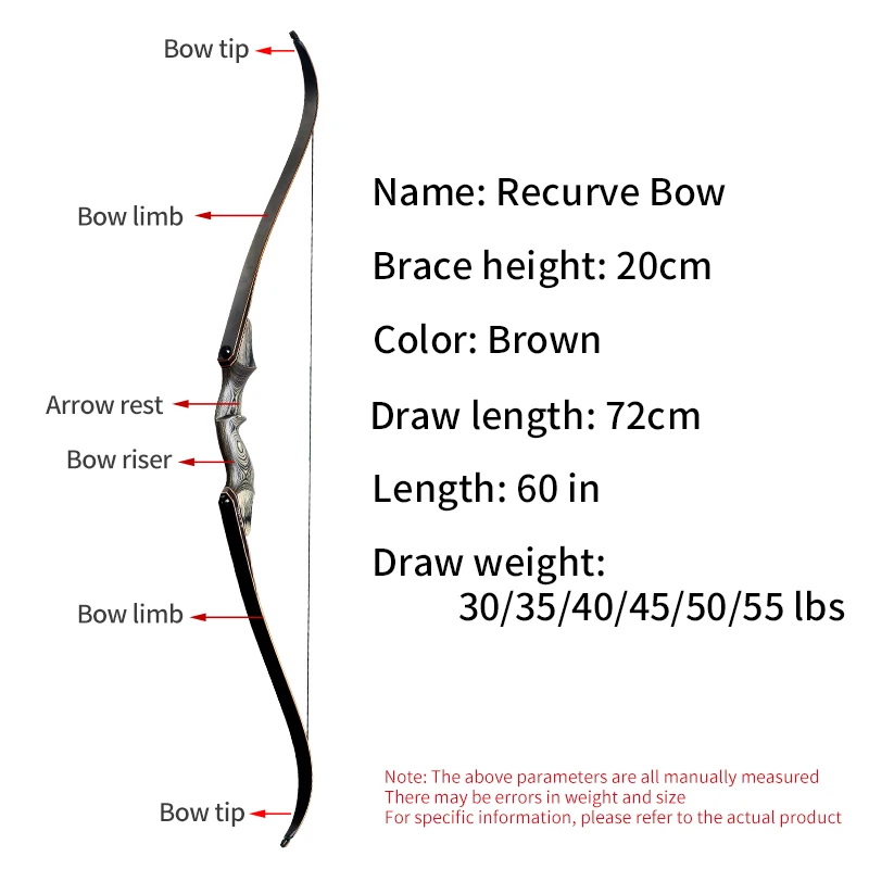 Imagem -02 - Madeira Takedown Caça Recurve Bow Mão Direita Shooting Arrow Grupo Hunter Outdoor Archery Caça 30 a 55 Lbs 60