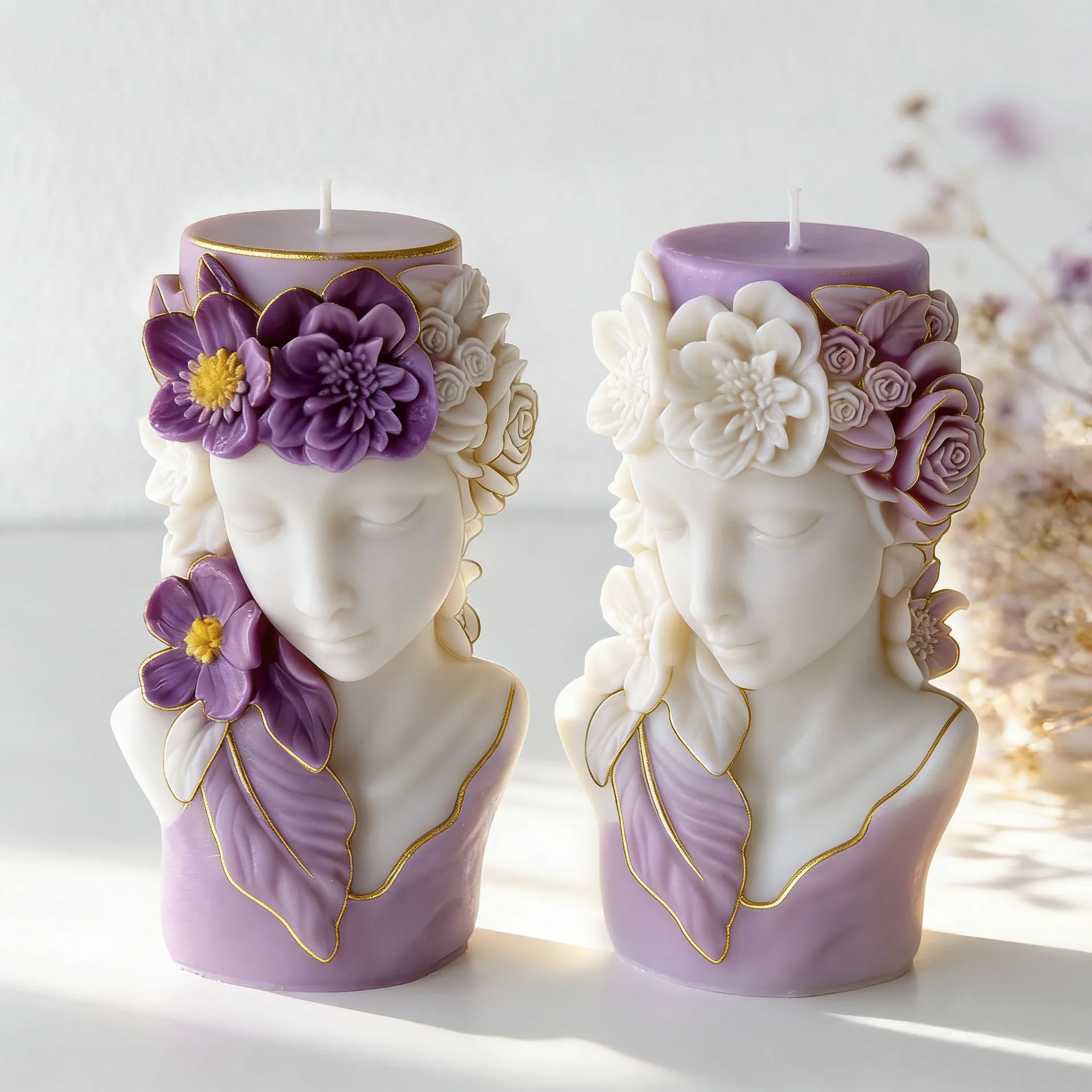 3D Floral Portrait Relief Candle Silicone Mold for DIY Aroma Wax Plaster Cylinder Decor Home Craft Gift