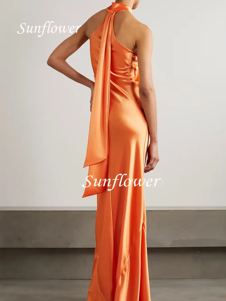 Sunflower Classic satin mermaid intersect hanging neck Full Dress 2023 vintage Sleeveless Floor-Length Evening Dresses