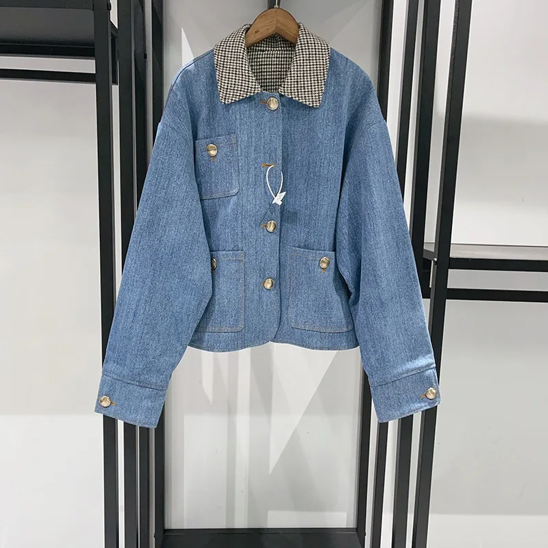 2025 Autumn Winter  Lapel Roll Up Sleeves Multi Pocket Denim Jacket Cotton jackets