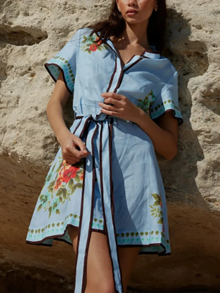 

Summer Women's Short Sleeve Casual Style Polyester Material 2025 New Fashion Round Neck Single Row Multi Button Dress