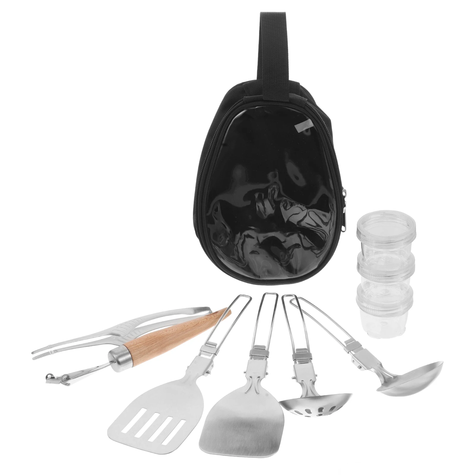 

1 set Camping Kitchen Utensil Bag Transparent Organizer Portable Outdoor BBQ Cookware Set Lightweight Stainless Steel for Picnic