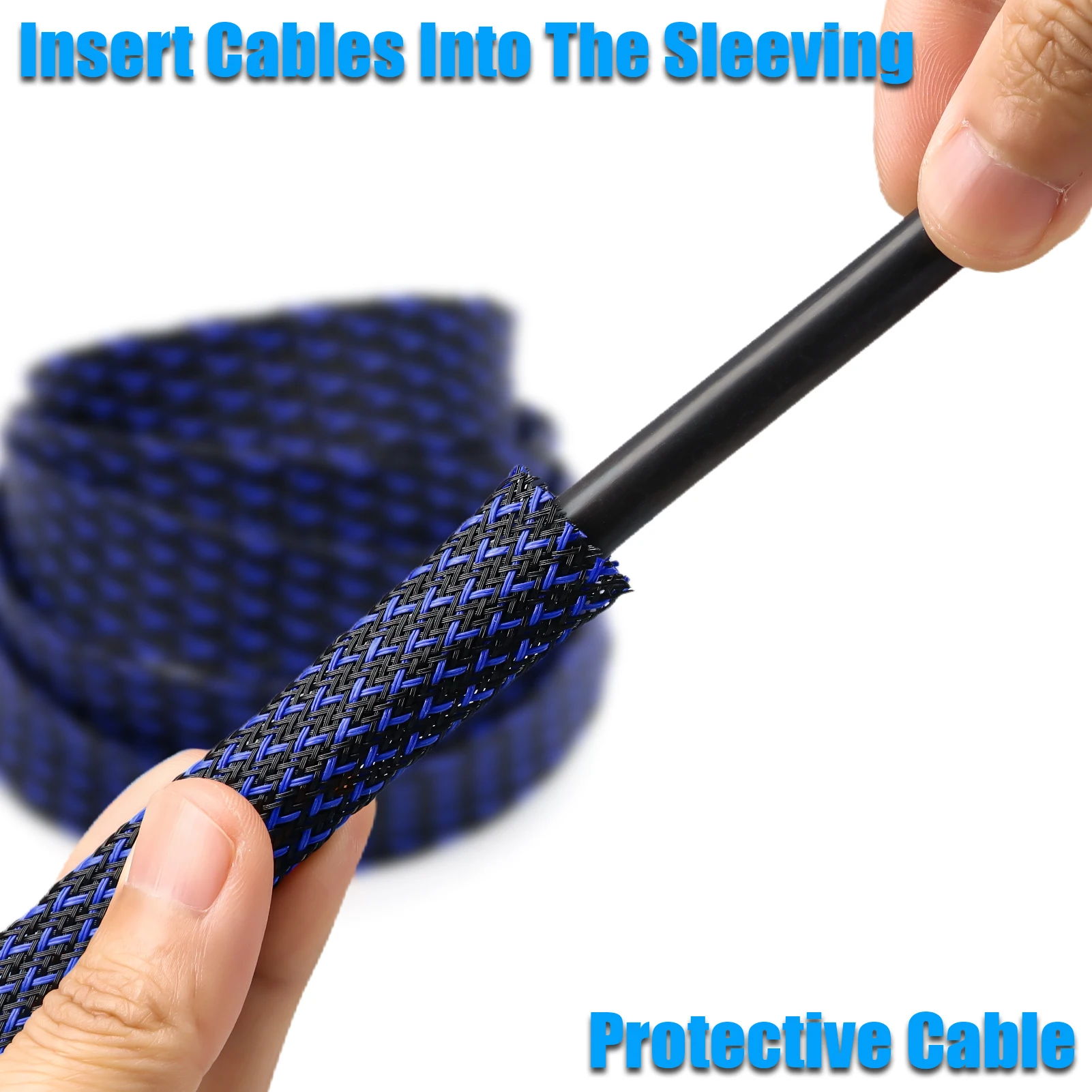 غلاف كابل مضفر قابل للتوسيع بطول 2 متر، سلك PET 2 مم - 50 مم ينول إلى الحماية وتنظيم الكابلات بدقة وأمان الملحقات