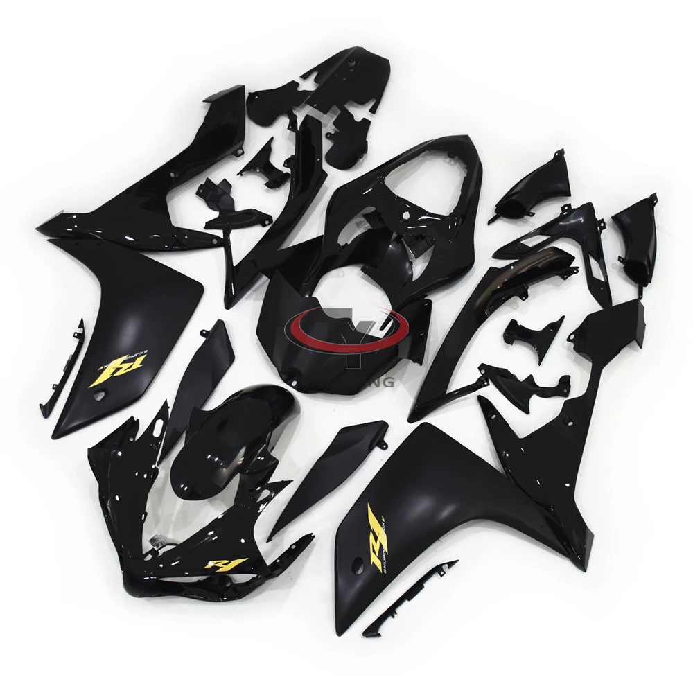Motocicleta para yamaha r1 2007 2008 kit carenagem completa carroçaria carenagem caber yzf1000 07 08 preto brilhante fosco preto letras de ouro