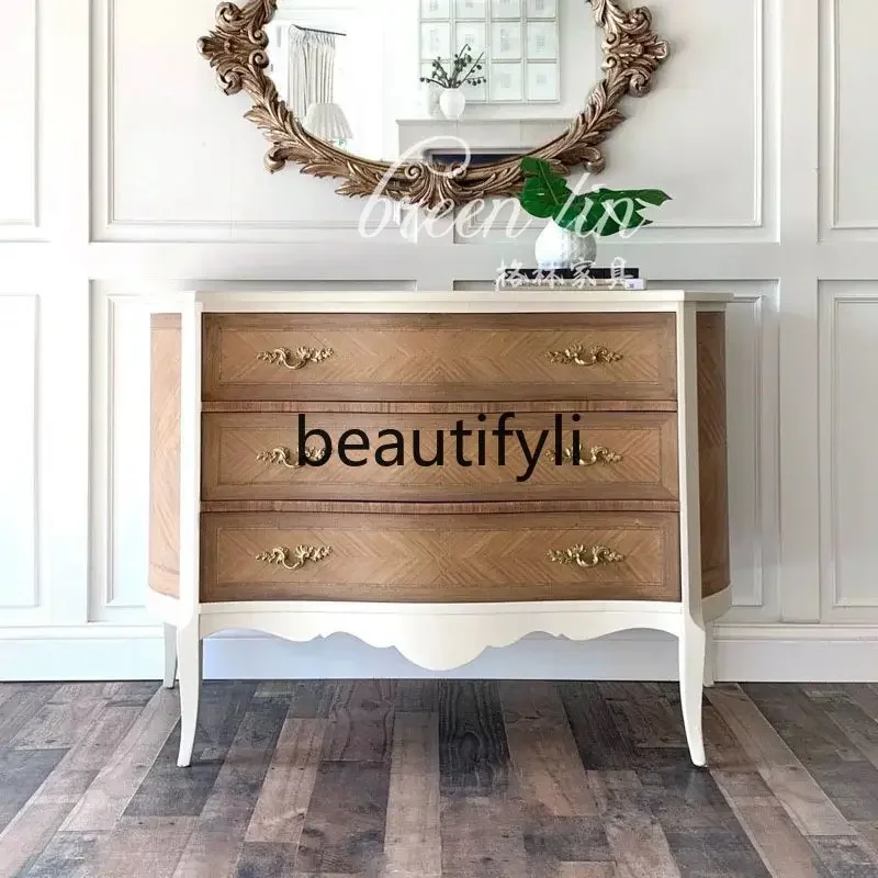 

A16 French retro solid wood chest, American country living room decorative cabinet, storage, display cabinet