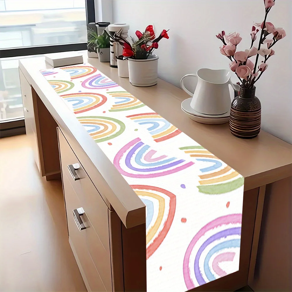 

JIT 1 Watercolor Rainbow Table Runner 2D Flat Print Vibrant Home Decor Kitchen Dining Table Decor Charming Stylish Fresh Lively