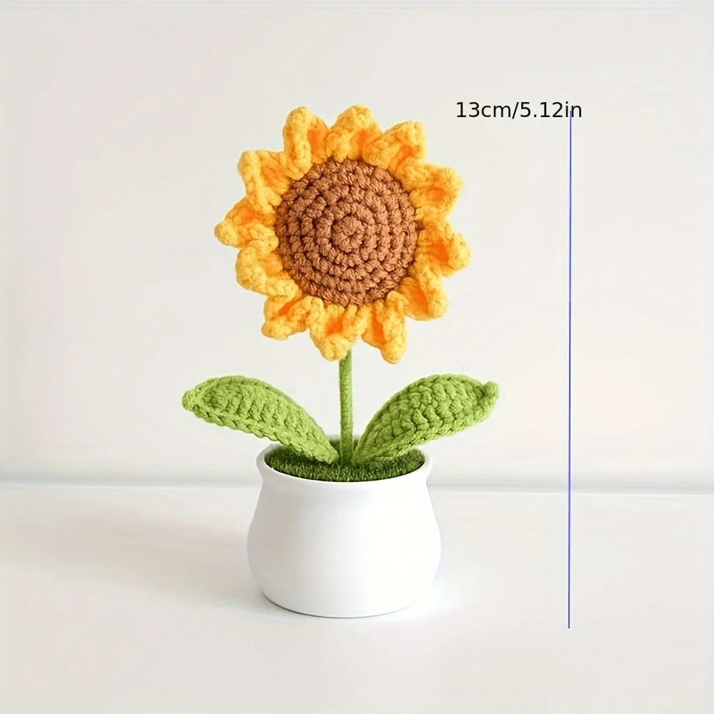 Boutique handmade woven 3-head lily of the valley potted home decoration, knitted simulation flower hook woven belt basin