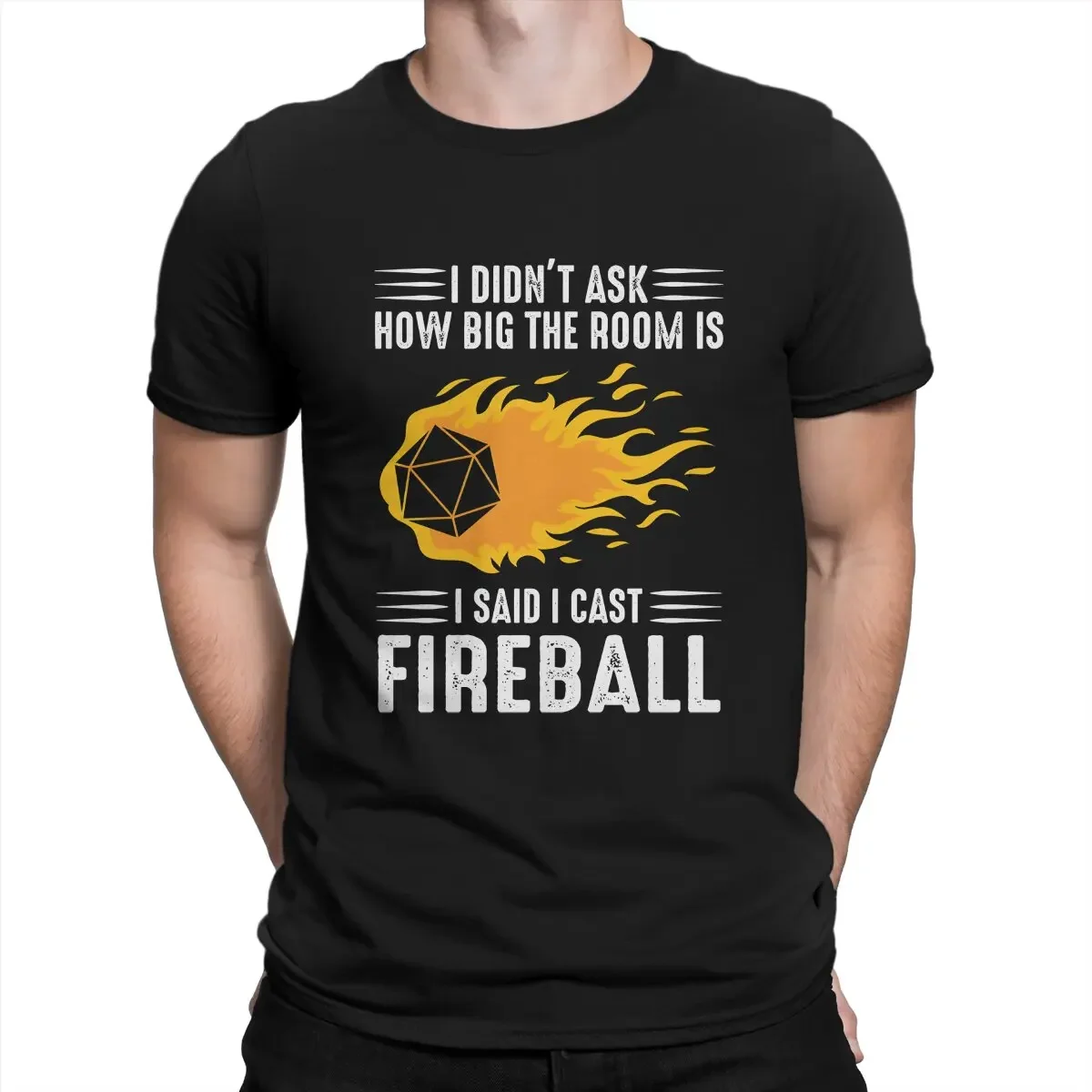 I Cast Fireball Wizard Sorcerer For Men Cotton Vintage T-Shirts Round Collar Dice Tee Shirt Short Sleeve Clothing Original