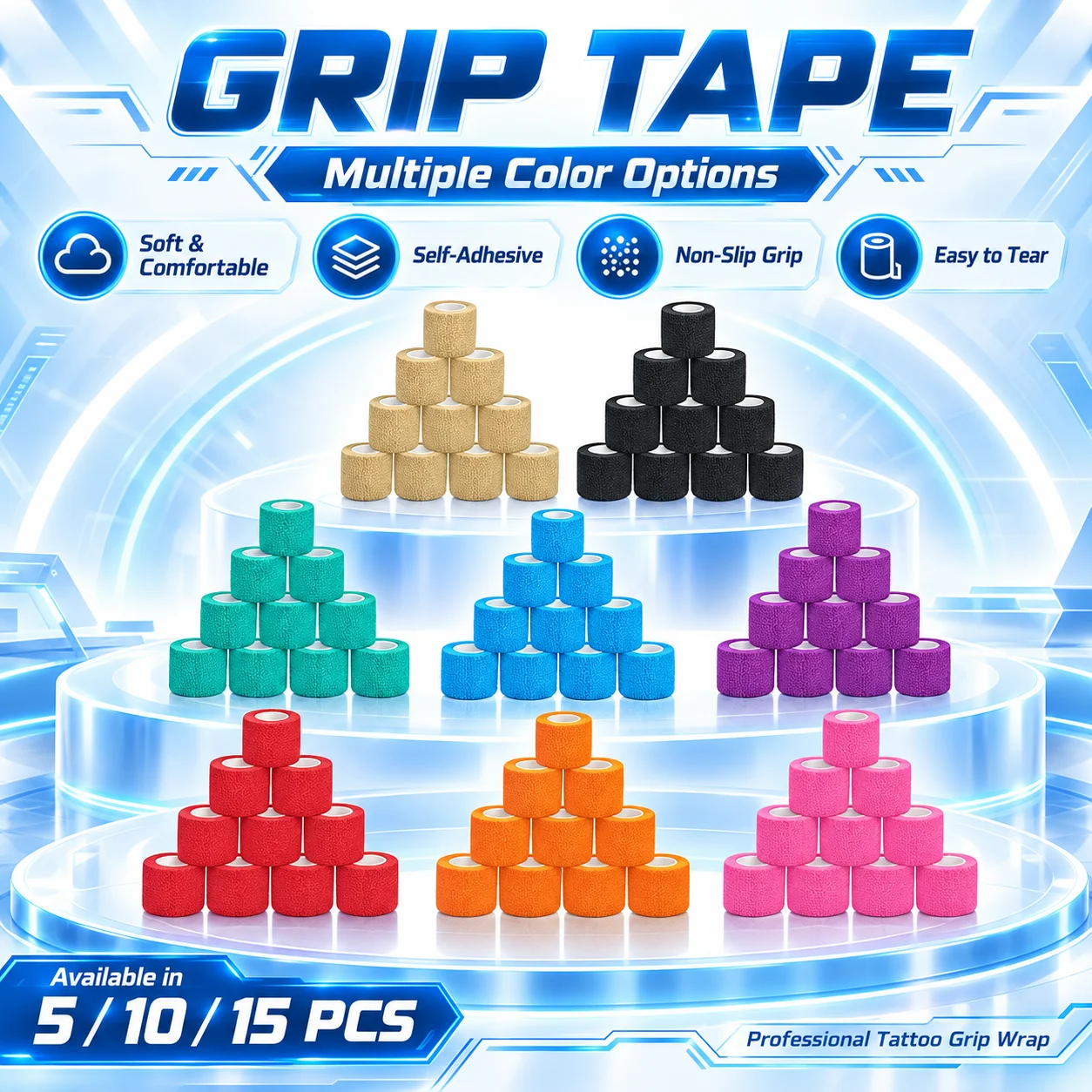 5cm*4.5m Colorful Tattoo Grip Wrap Self Adhesive Nonwoven Bandage Tape Waterproof Finger Protection Tattoo Accessories