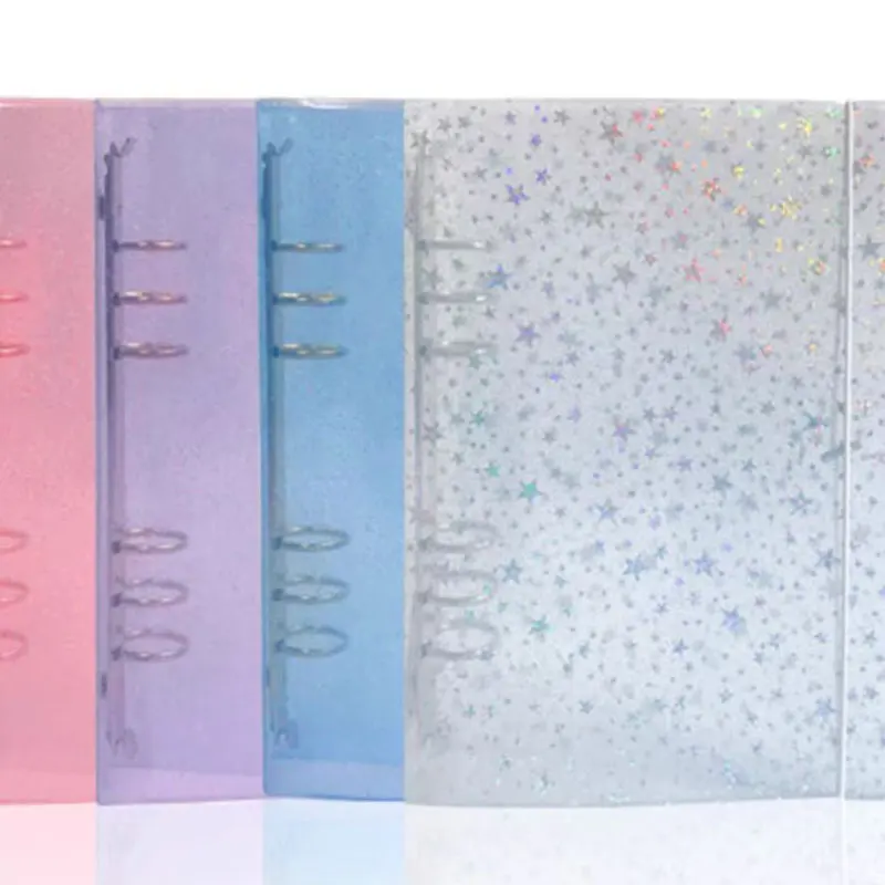 A5/A6 PP Transparent Loose Leaf Binder Notebook Cover Shiny Colorful Planner Clip File Folder Accessories Stationery Supplies