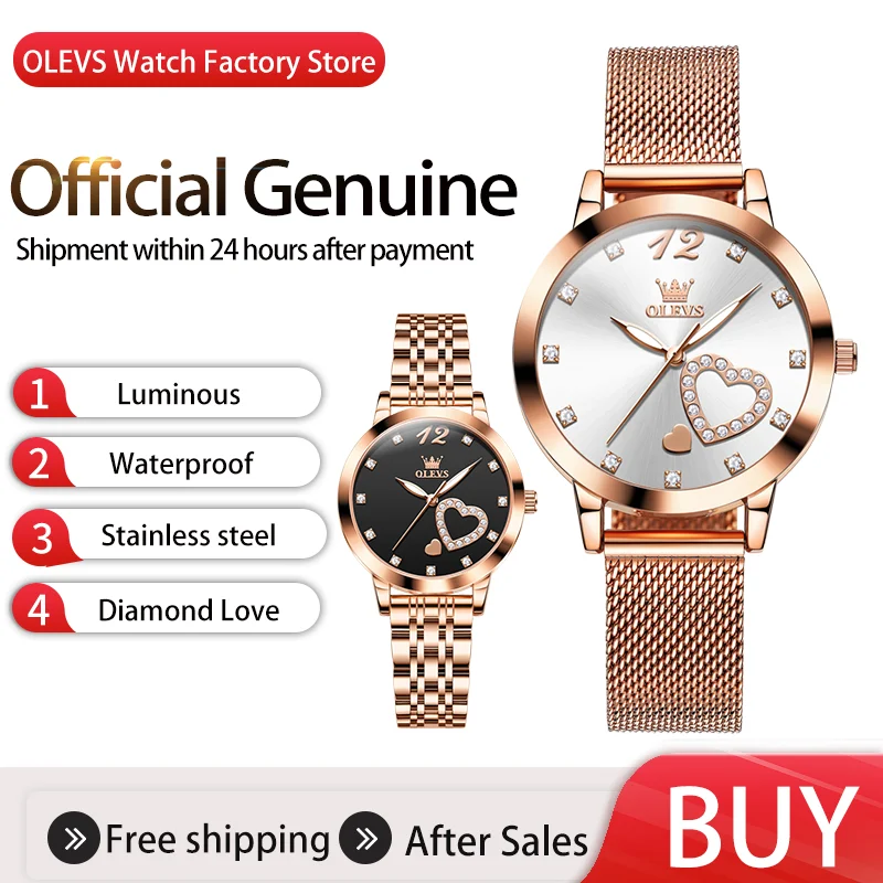 OLEVS relojes de mujer elegante moda montre femme impermeable luminoso relojes originales para mujer correa de malla inoxidable amor