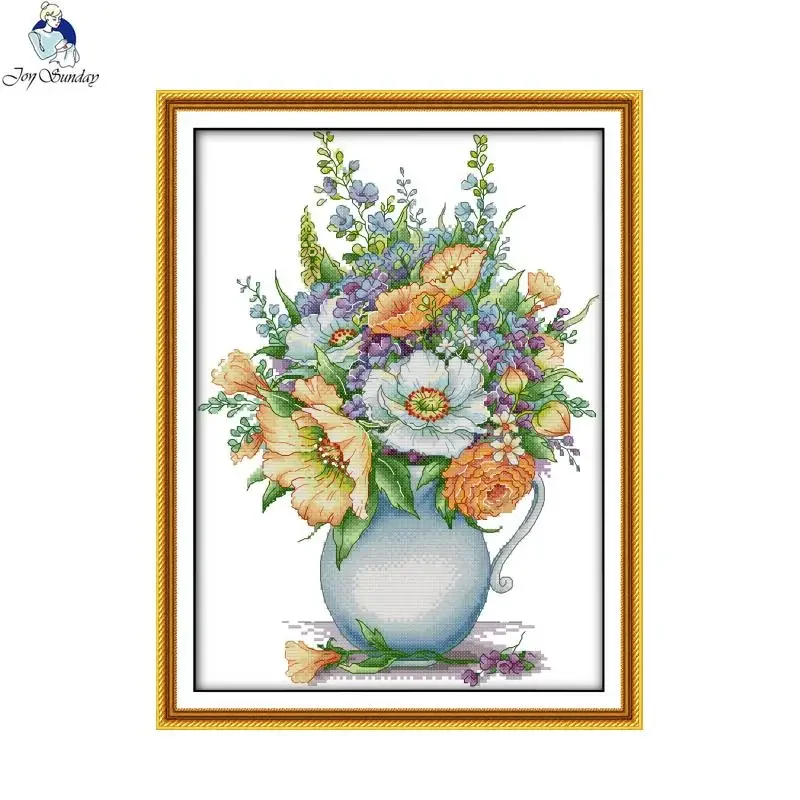 Flower Pattern Peony Vase Cross Stitch DIY Hand Embroidery Kits 14CT 11CT Canvas Sewing Sewing Set Dining Room Decor Painting