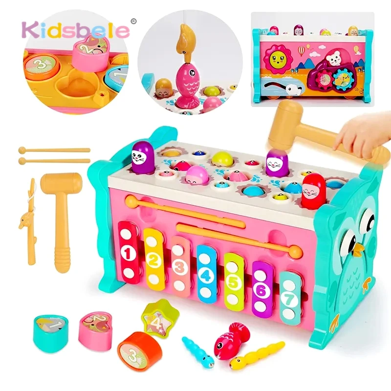Kinderen Montessori 8-in-1 visspel Educatief Zintuiglijk Hameren Speelgoed Activiteiten Kubus Whack a Mole Speelgoed Peuter Verjaardagscadeau