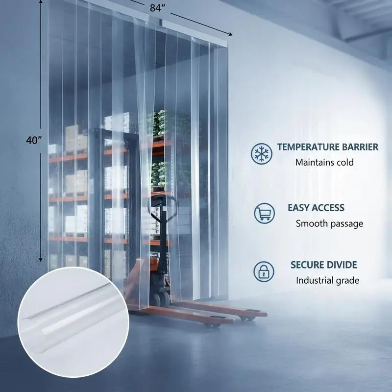 

Vinyl Door Slats 48"W x 84"H For Warehouse Freezer Garage, 8 Pieces Smooth Plastic Ribbons Transparent PVC Barrier 0.08" Thick 60% Overlap Wall Mount Hardware Included