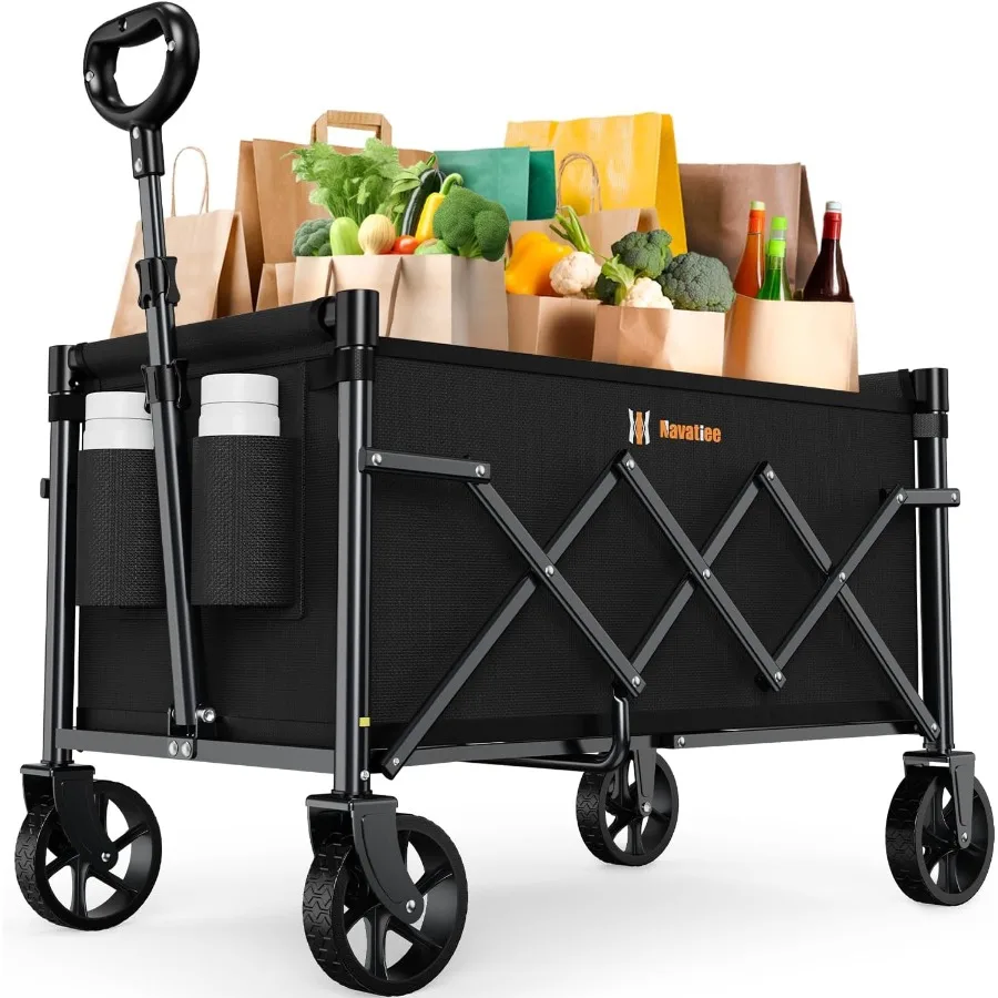 

Portable Foldable Collapsible Wagon with Wheels 220lbs Weight Capacity Utility Grocery Shopping Cart Lightweight Mini Folding W