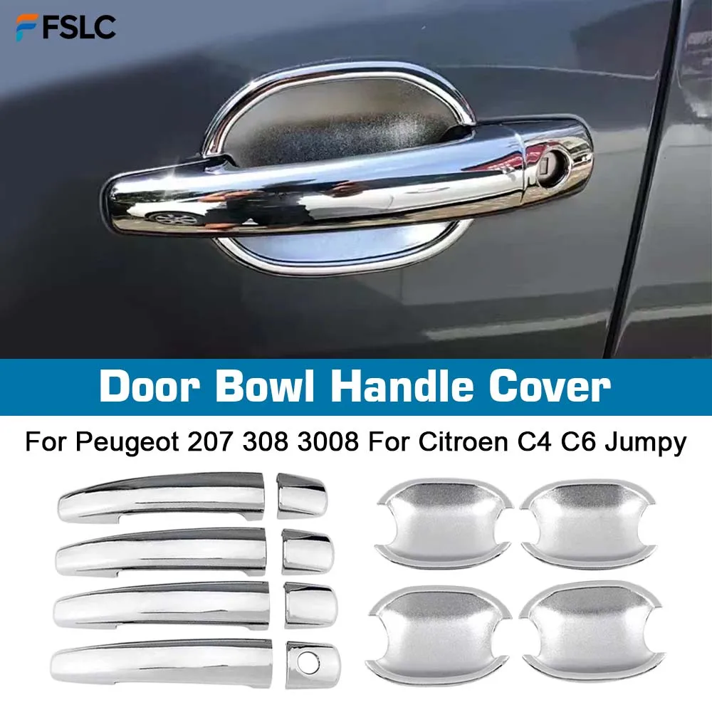 

⭐ Оригинальный ⭐ Наклейки для тюнинга автомобиля, хромированные серебристые накладки на ручки дверей для Peugeot 207, 308, 3008, для Citroen C4, C6, Jumpy, аксессуары