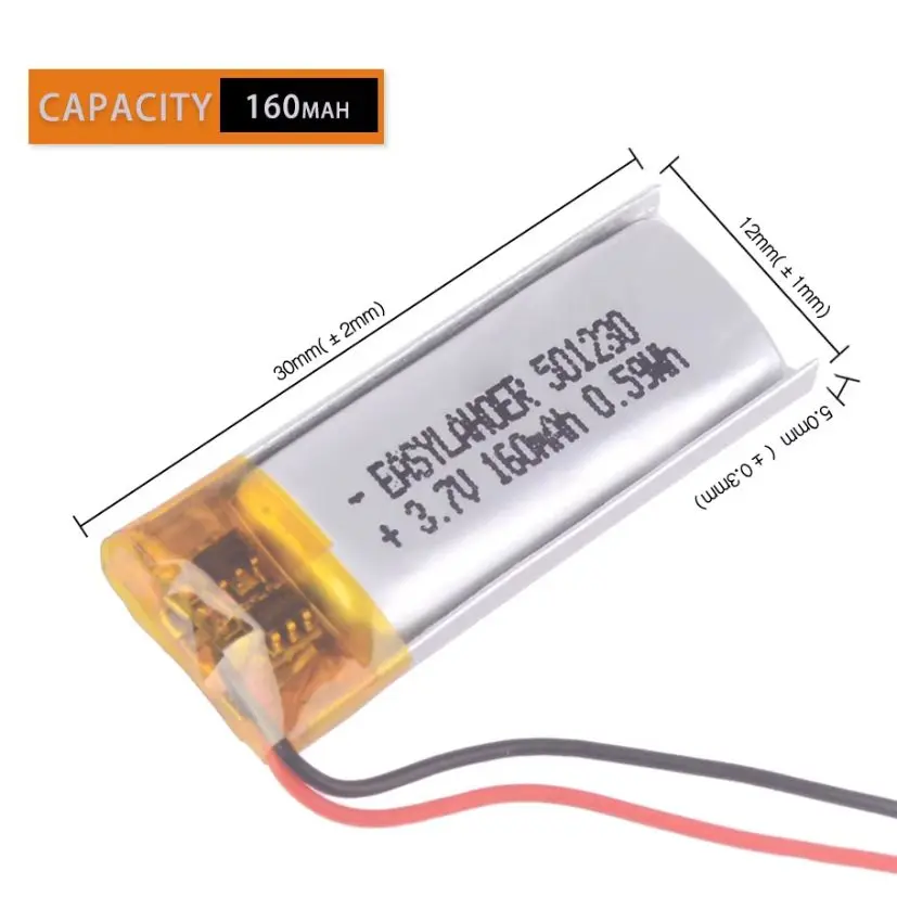501230 3.7V 160mAh Rechargeable Lithium Li-ion Polymer Battery 301230 401230 601230 701230 801230