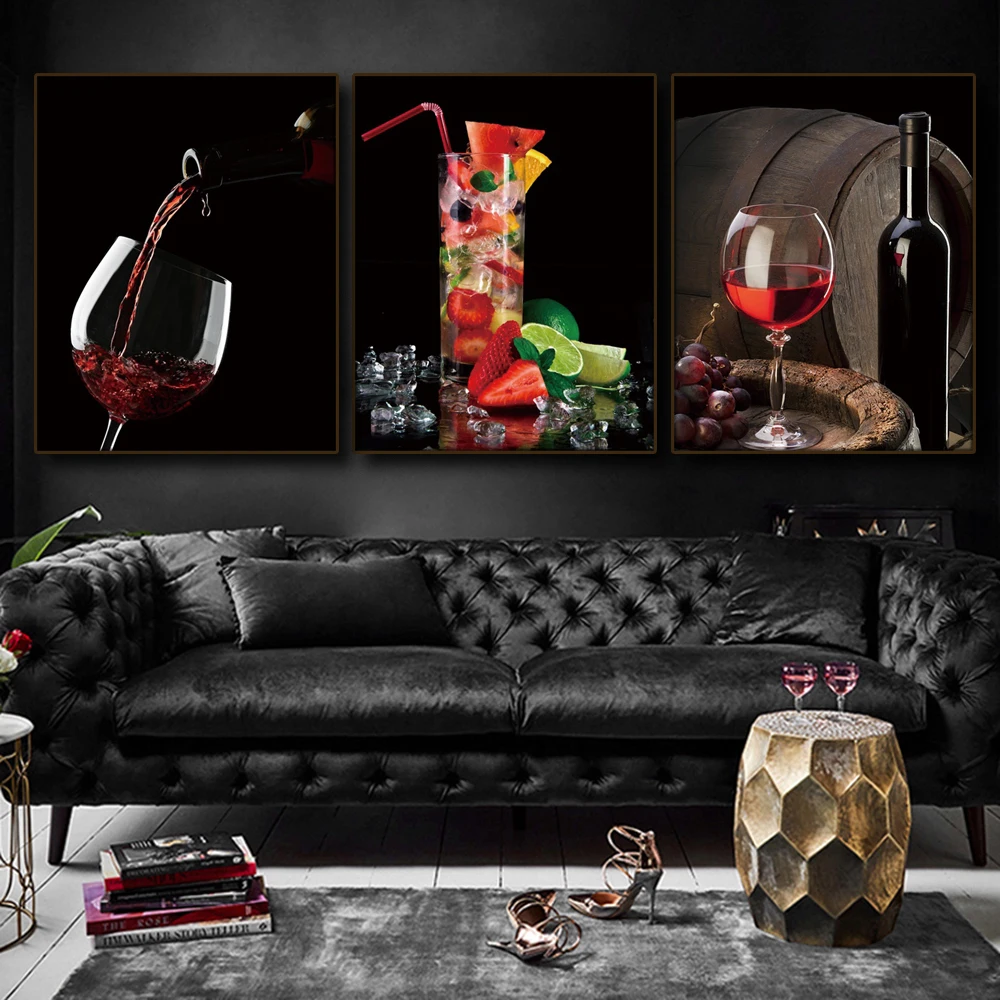 Kitchen Bar Red Wine Grape Beer Wall Art Canvas Painting Still Life Nordic Poster Wall Pictures Decor For Living Room