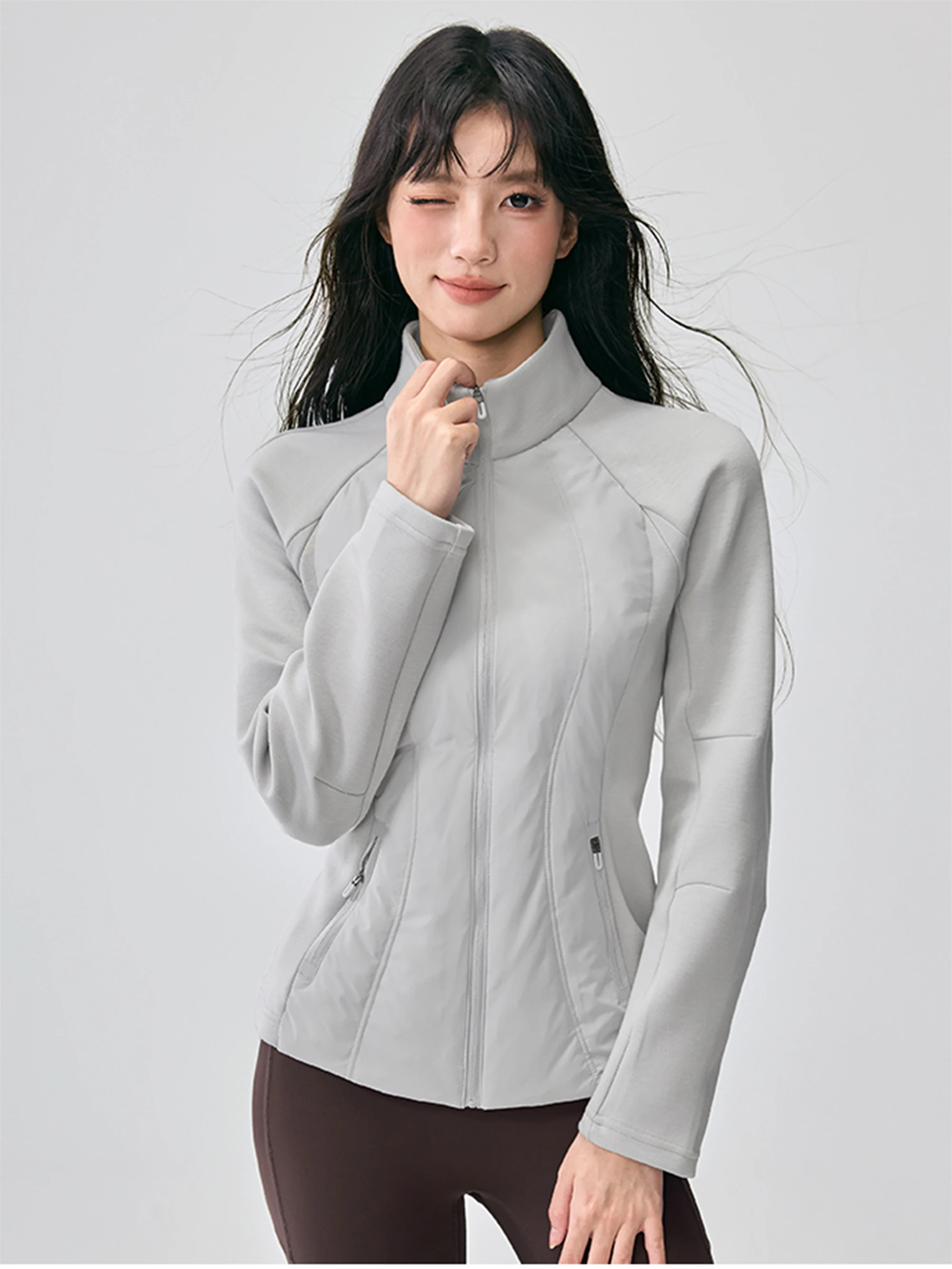 

White Du down Jaet Women's Autumn Winter Sports Outdoor Thin Stand Collar Slim Fit Yoga Fitn Clothes Warm Long Sve ...