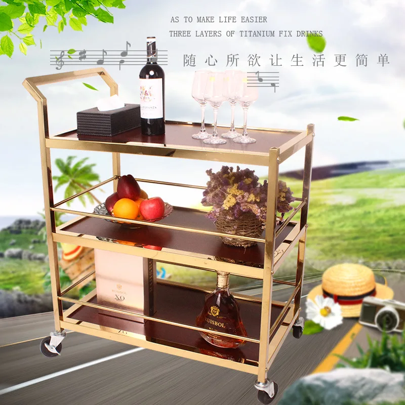 

Hotel Mobile Steel Wood Three-layer Wine Service Cart Restaurant Wine Snack 4S Shop Food Delivery Cart Food Cart Trolley