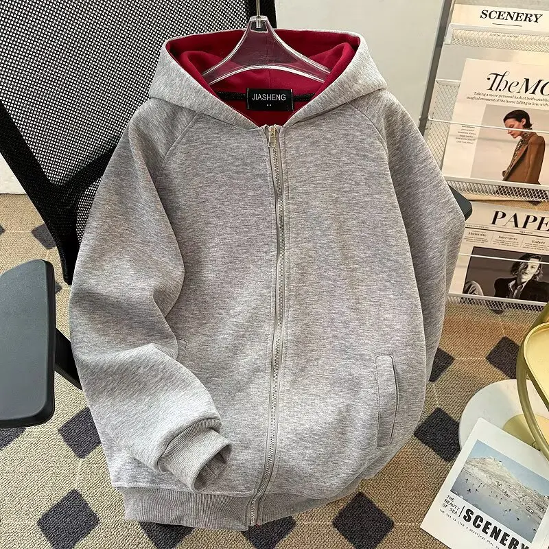 

Мужской кардиган оверсайз с капюшоном Jaet, тяжелая молния, американский свитшот High Street, осень-зима, большой размер 250...