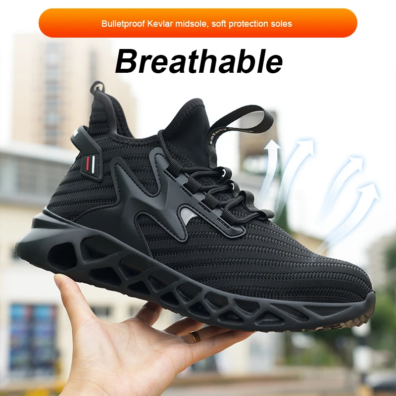 Fashion Safety Shoes Men Anti-Smashing Steel Toe Work Shoes Women Puncture Proof Indestructible Shoes Light Breathable Sneakers