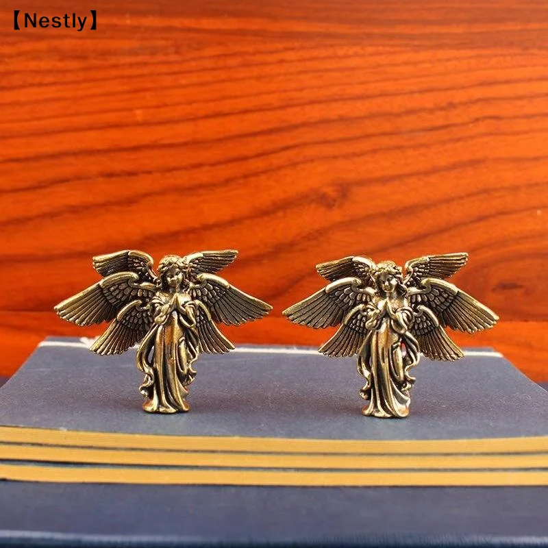 Copper Six Winged Angel Love Cupid Statue Small Ornaments Brass Angel Figurines Desktop Decorations Home Decor Accessories〔Nest〕