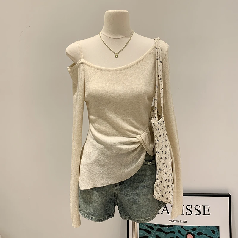 

Sweaters Skew Collar Black Knitted Sweater Women Pullovers Fashion Long Sleeve Knit Sweater Pullover Women Tops Knitwears Q3032