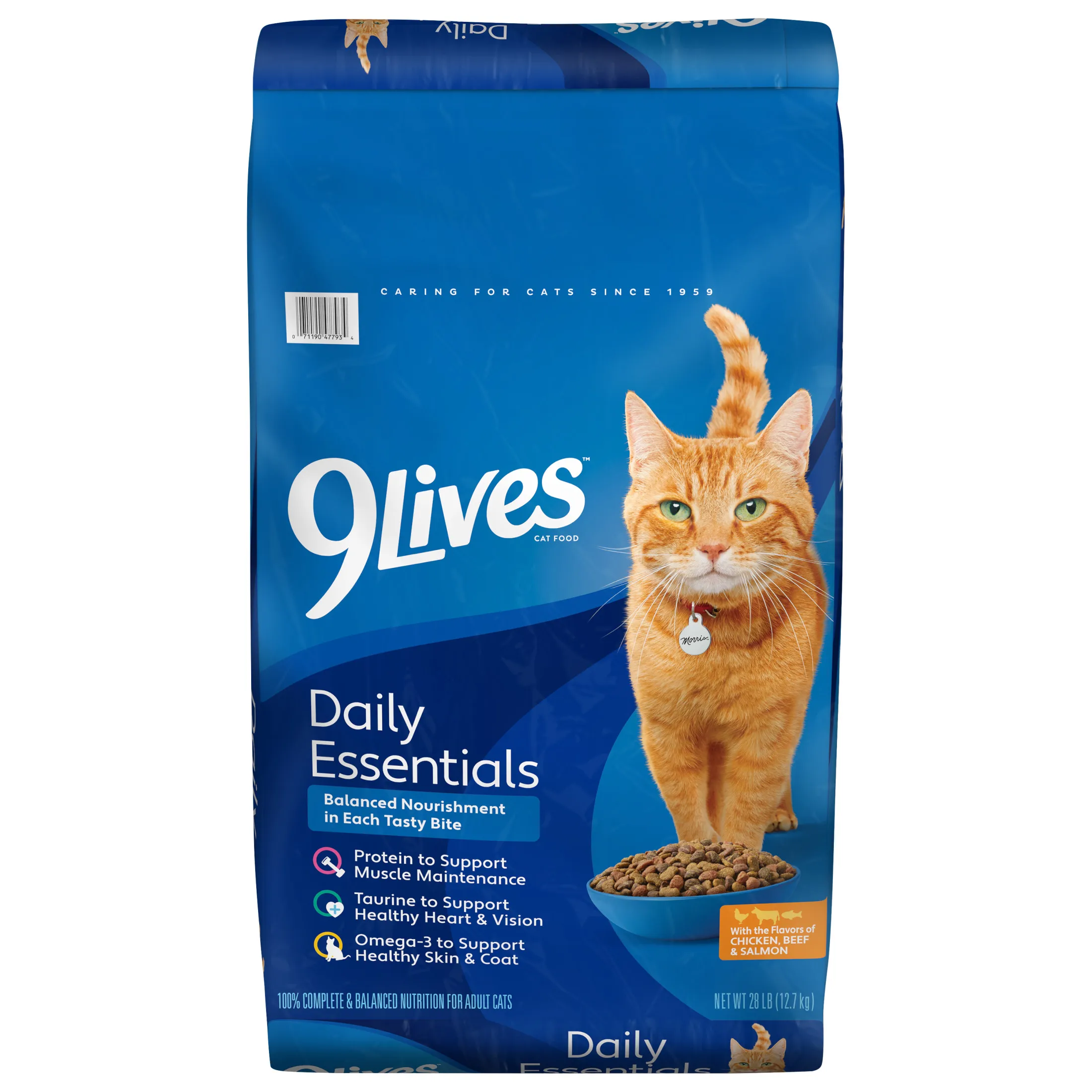 Daily Essentials Dry Cat Food for Adult Cats with Chicken Beef and Salmon 28 lb Bag