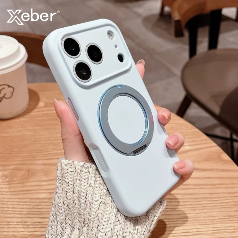 360-Grad-Magnetständer, flüssiges Silikon, matte Handyhülle für iPhone 17, 16, 15, 14 Pro Max, für Magsafe-Ladehalter-Schutzhülle