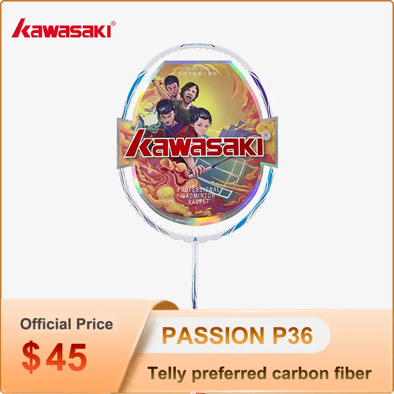 Kawasaki PASSION P36 Telly Preferred Carbon Fiber 4U Racket 18-28LBS For Beginner Badminton Racket