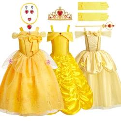 Girls Princess Costume Children Belle Cosplay Dress Baby Beauty and Beast Halloween Disguise Summer Dinner Clothes 3-10 Years