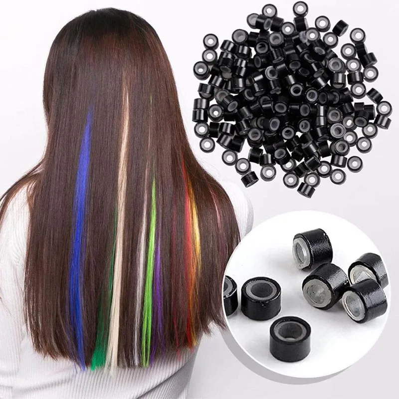 500Pcs Hair Extentions Micro Rings Links Beads 5mm Silicone Lined Beads for Human Hair Extensions Tool-Multi-colored