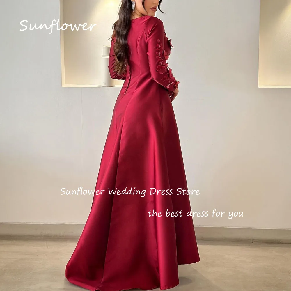 Sunflower Wine Red Simple O-Neck Appliques A-LINE Formal Evening Dress Saudi Arabia 2024 Slim Long Satin Floor-Length Prom Dress