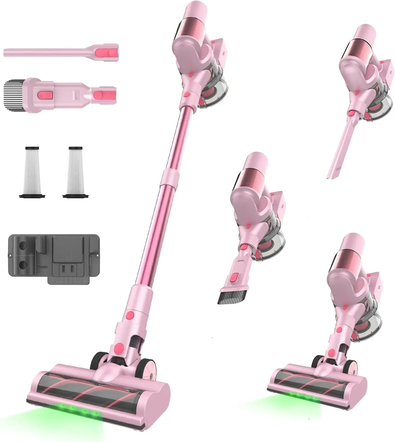 

Pink Cordless Vacuum Cleaner, 550W 45KPA Turbo Suction, 60 Mins Runtime, Self-Standing with LED Display, Anti-Tangle Brush