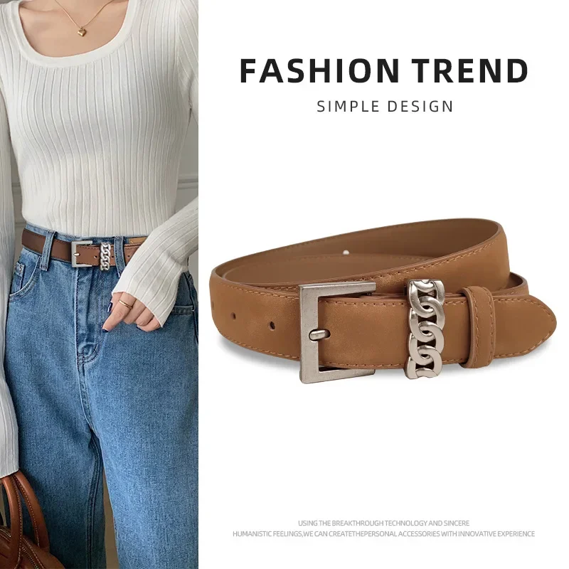 

Suede Matte Leather Women's Belt Cowhide Korean Version Paired with Casual Pants Jeans Simple Luxury Belt