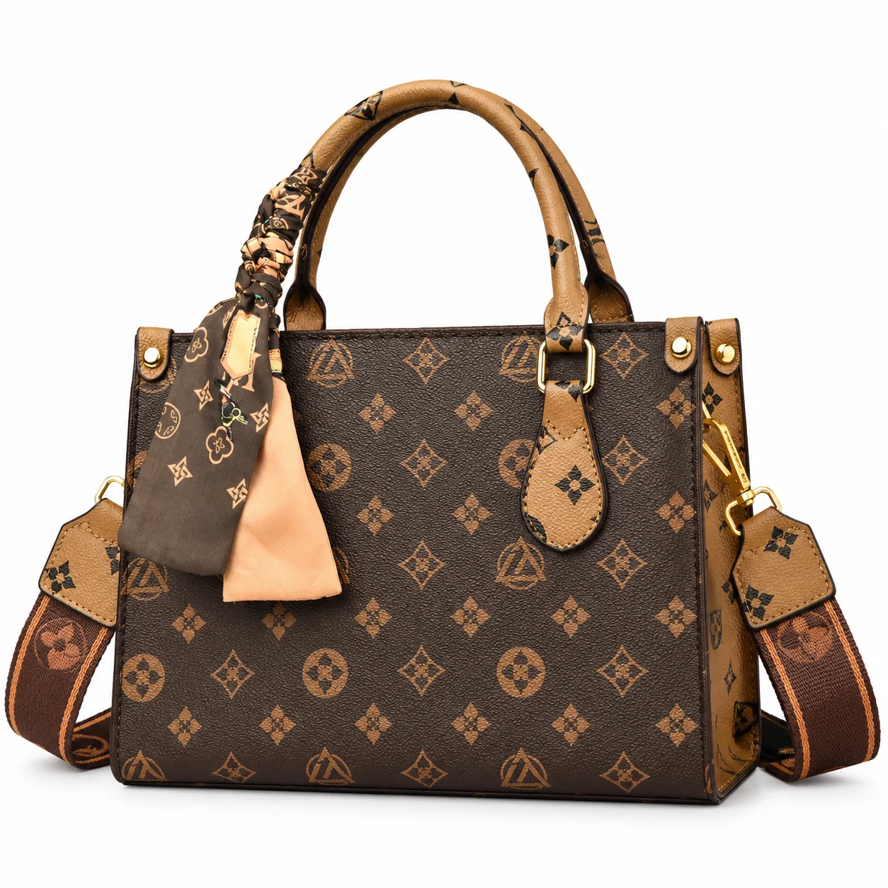 Women's Vintage Printed Tote Bag Colorblock Handbag Versatile Shoulder Crossbody Bag for Work and Everyday Use