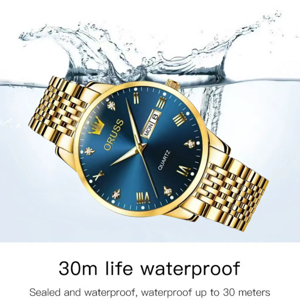 ORUSS оригинальные элитные роскошные мужские часы светящиеся часы для мужчин часы деловые наручные часы из нержавеющей стали водонепроницаемые кварты