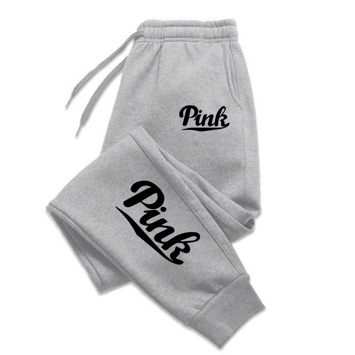 Pink Joggers Sweatpants Cute Script Letter Y2K Streetwear Aesthetic Casual Unisex Men Women Trousers with Pockets Gray