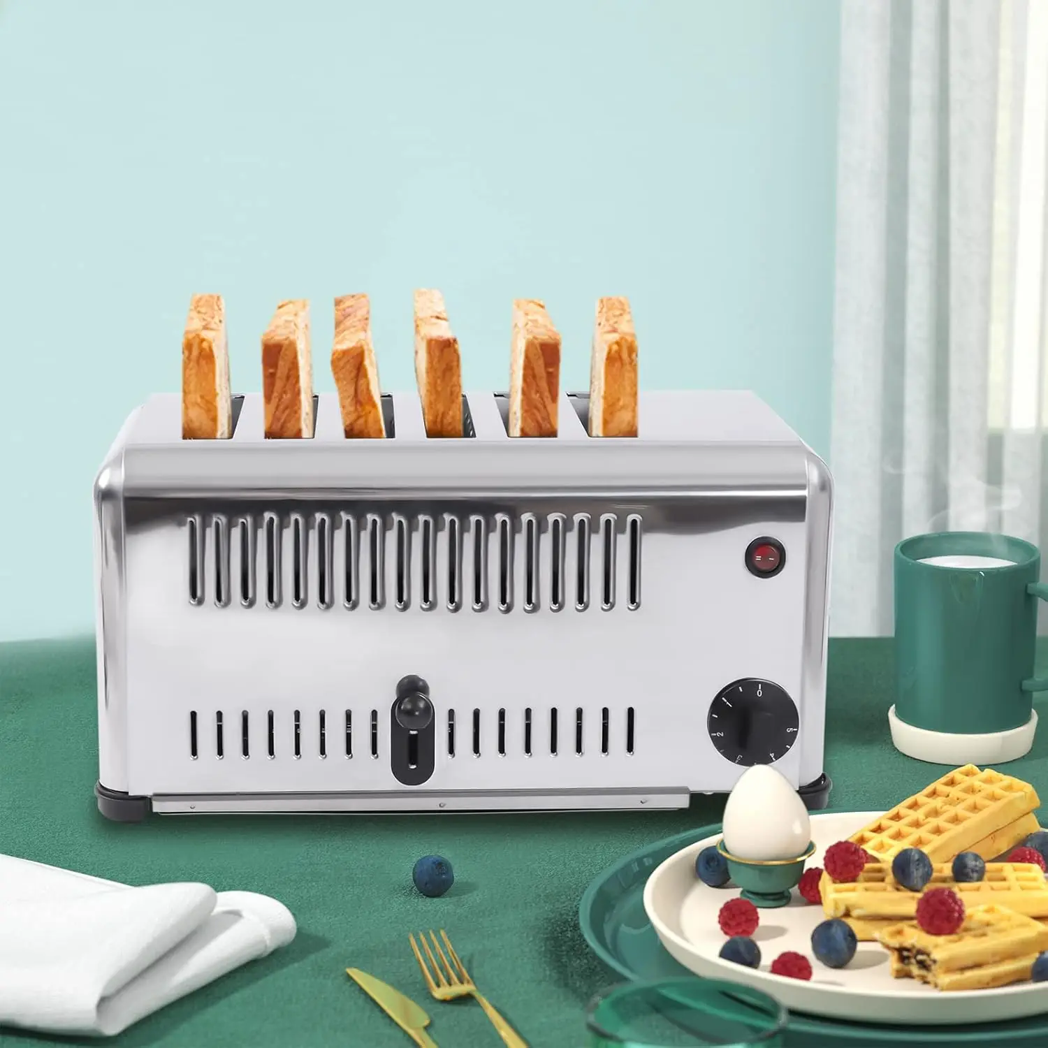 1680 واط التجارية محمصة الخبز كعكة الخبز آلة 6 شرائح 0.6 بوصة فتحة الكهربائية كونترتوب حزام آلة لمطعم المنزل Br