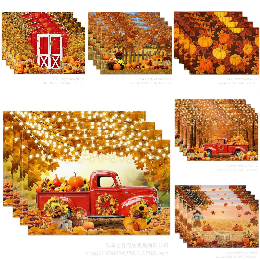 

Truck Maple Leaf Harvest Thanksgiving Table PlaceMats Heat Resistant Dining Table Tableware Coffee Cup Place Mats Festival Use