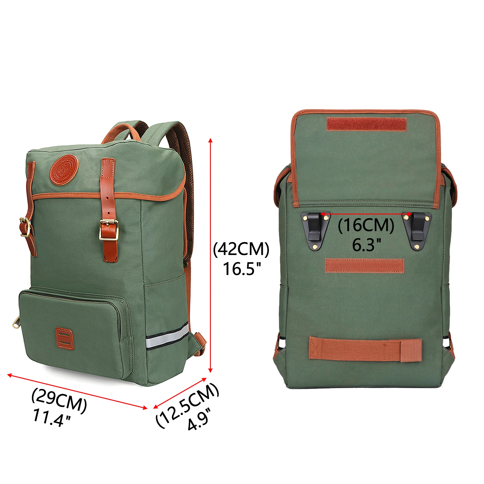 Tourbon Cycling Canvas Bicycle Pannier Bike Seat Bag Shoulder Backpack Leisure Daily School Bag Green Outdoor Riding Women Men